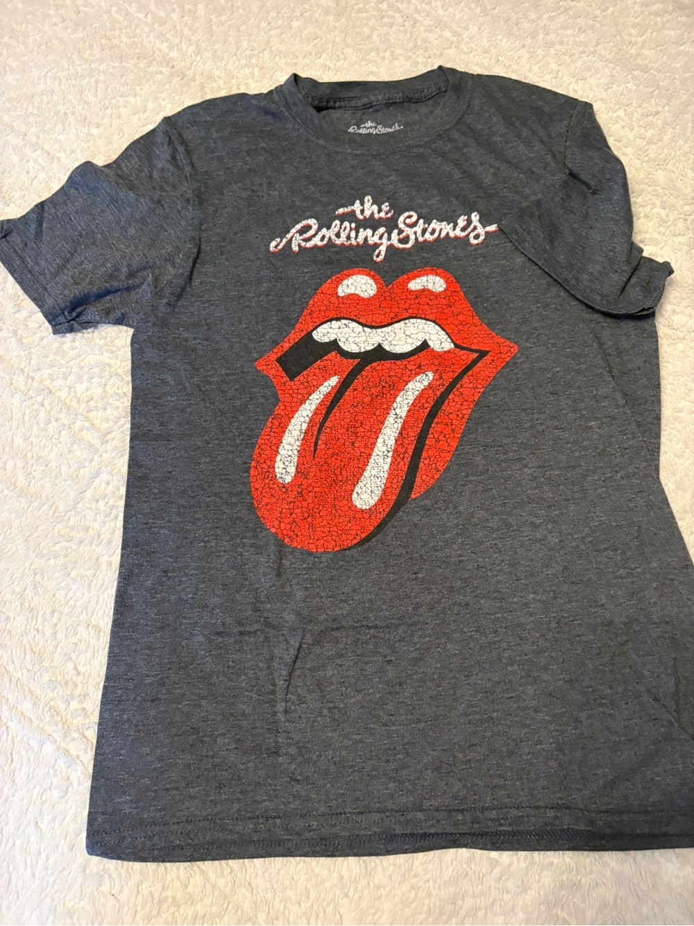 Rolling Stones Short Sleeve Tee in Charcoal Gray with Red Logo adult small